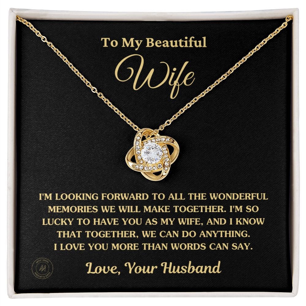 Gift For Wife "I'm So Lucky To Have You As My Wife" Knot Necklace Jewelry 18K Yellow Gold Finish Standard Box 