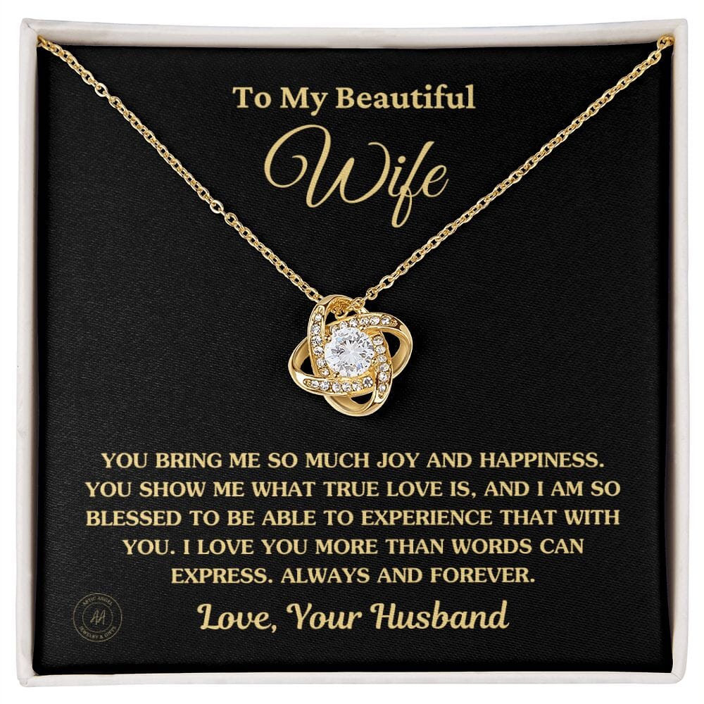 Gift For Wife "You Bring Me So Much Joy And Happiness" Knot Necklace Jewelry 18K Yellow Gold Finish Standard Box 