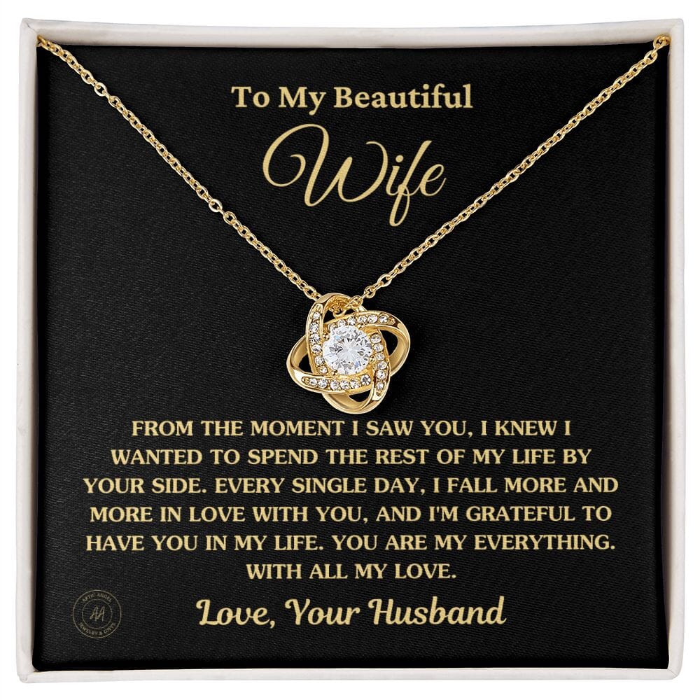 Gift For Wife "From The Moment I Saw You" Knot Necklace Jewelry 18K Yellow Gold Finish Standard Box 