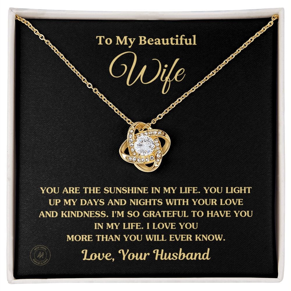 Gift For Wife "You Are The Sunshine Of My Live" Knot Necklace Jewelry 18K Yellow Gold Finish Standard Box 