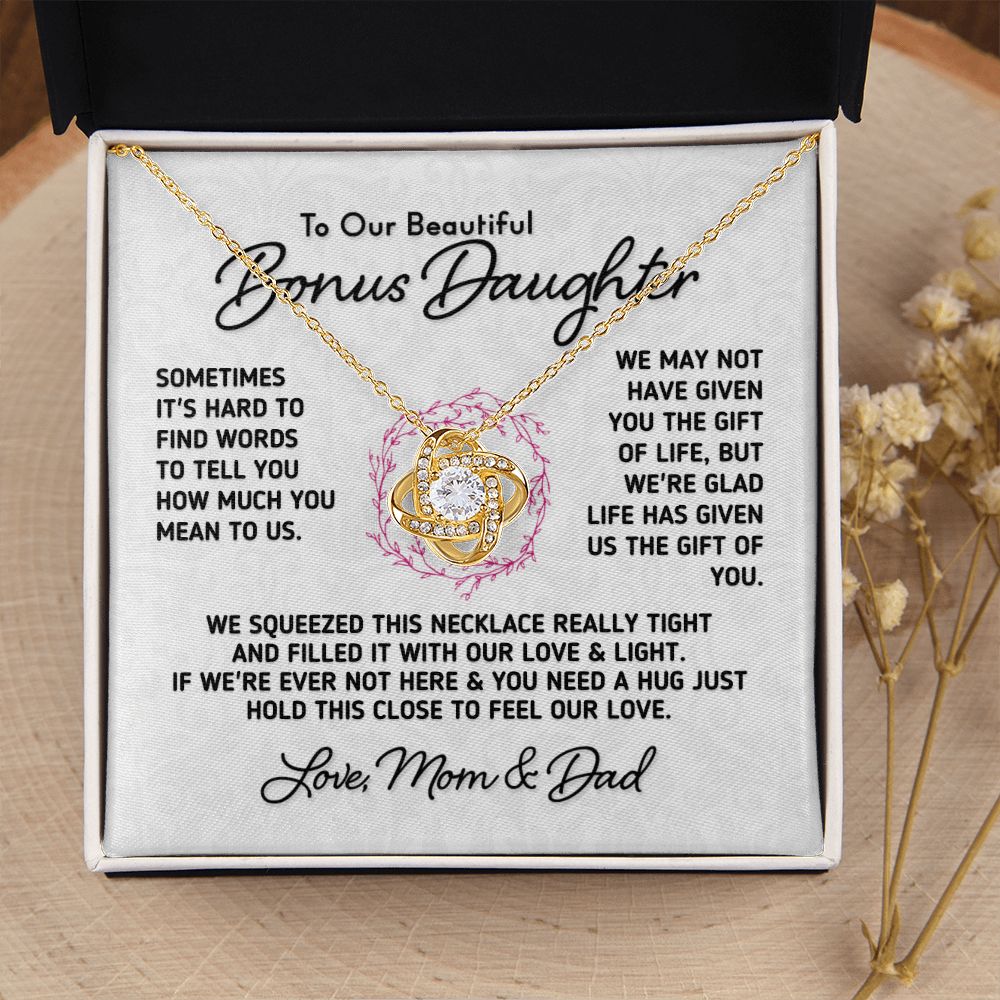Gift for Bonus Daughter "Gift Of You" Necklace From Mom and Dad Jewelry 18K Yellow Gold Finish Two-Toned Gift Box 