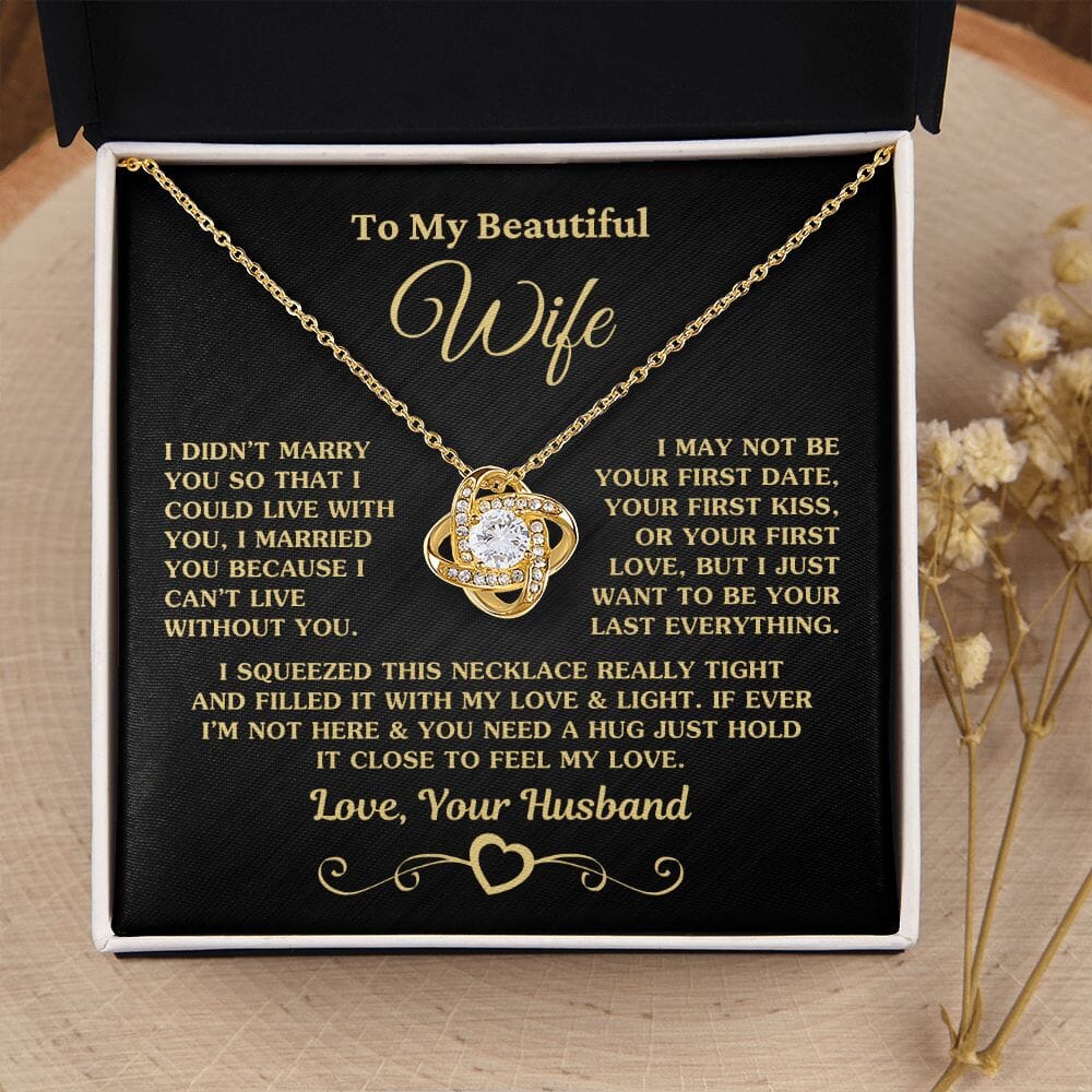 Beautiful Gift for Wife "I Can't Live Without You" Gold Knot Necklace Jewelry 