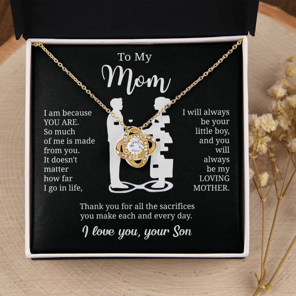 Gift For Mom From Son "I Am Because You Are" Necklace Jewelry 18K Yellow Gold Finish Two-Toned Gift Box 