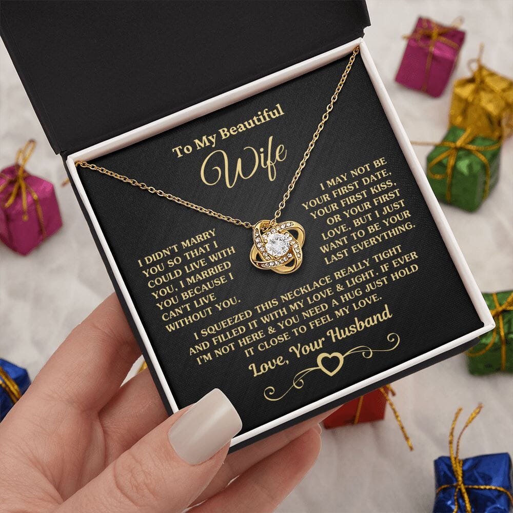Beautiful Gift for Wife "I Can't Live Without You" Gold Knot Necklace Jewelry 