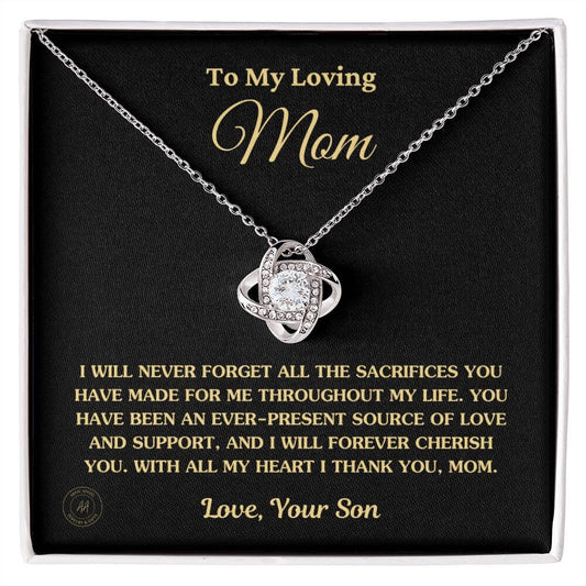 Gift for Mom From Son - "I Never Forget All The Sacrifices You Made" Necklace Jewelry 14K White Gold Finish Standard Box 