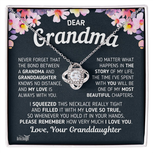 Gift For Grandma "The Bond Between a Grandma and Granddaughter" Necklace Jewelry 14K White Gold Finish Two-Toned Gift Box 