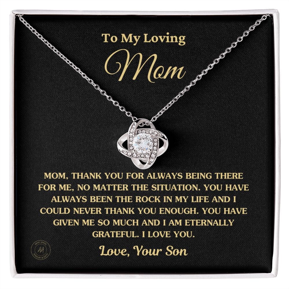 Gift for Mom From Son - "Thank You For Always Being There For Me" Necklace Jewelry 14K White Gold Finish Two-Toned Gift Box 