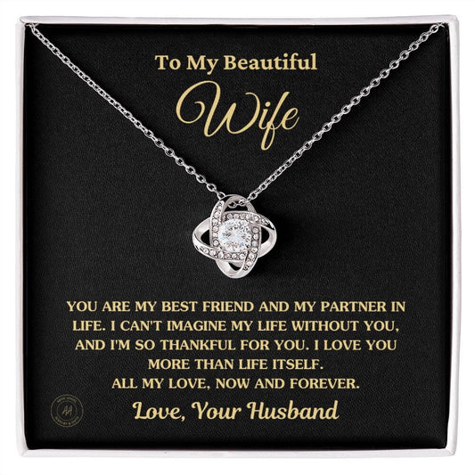 Gift For Wife "You Are My Best Friend And My Partner In Life" Knot Necklace Jewelry 14K White Gold Finish Standard Box 
