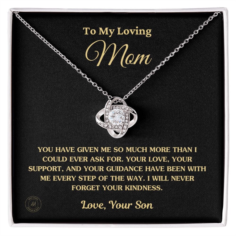 Gift for Mom From Son - "I Will Never Forget Your Kindness" Necklace Jewelry 14K White Gold Finish Two-Toned Gift Box 