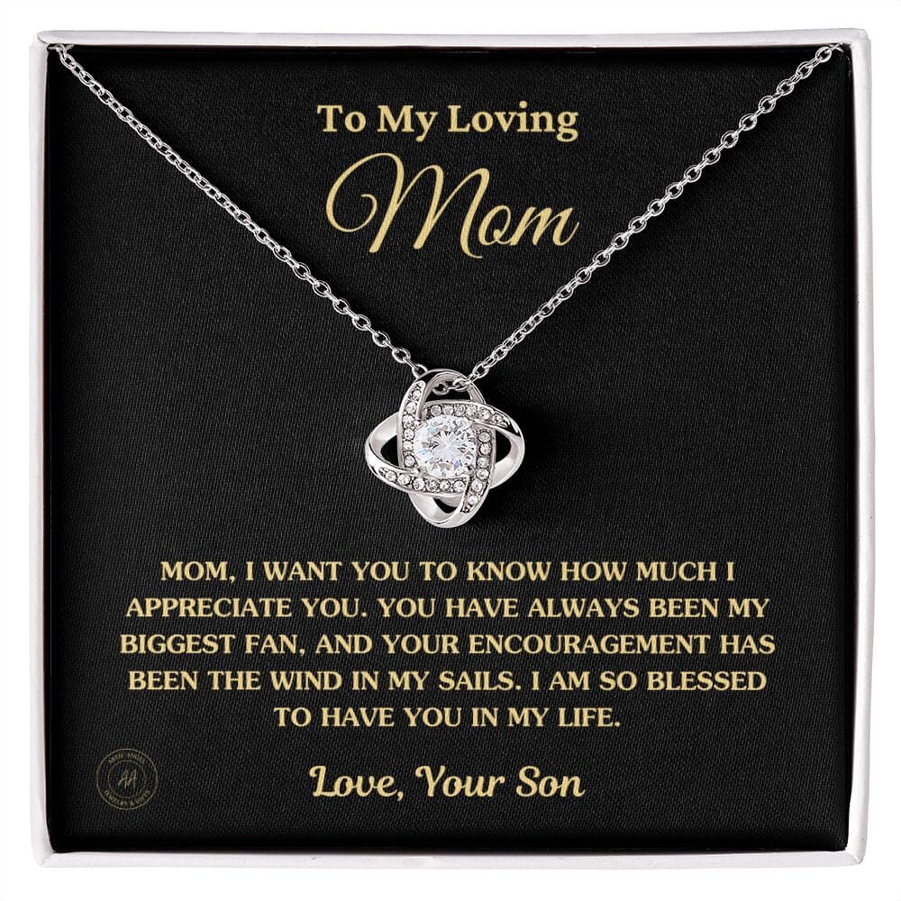 To Mom From Son - 5 Amazon Love Knot Necklace Jewelry 14K White Gold Finish Two-Toned Gift Box 