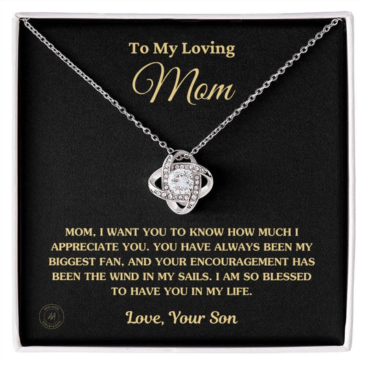 To Mom From Son - 5 Amazon Love Knot Necklace Jewelry 14K White Gold Finish Two-Toned Gift Box 