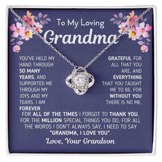 Gift for Grandma From Grandson "Without You There Is No Me" Knot Necklace Jewelry 14K White Gold Finish Two-Toned Gift Box 
