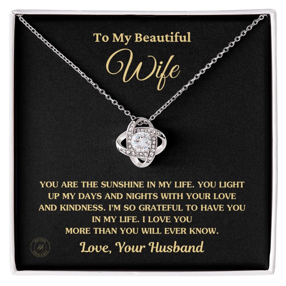 Gift For Wife "You Are The Sunshine Of My Live" Knot Necklace Jewelry 14K White Gold Finish Standard Box 