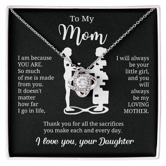 Gift For Mom From Daughter "I Am Because You Are" Necklace Jewelry 14K White Gold Finish Two-Toned Gift Box 