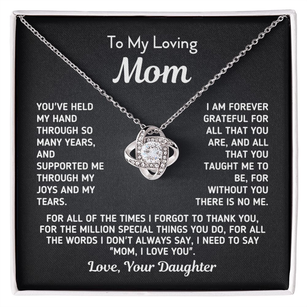 Gift for Mom From Daughter "Without You There Is No Me" Knot Necklace Jewelry 14K White Gold Finish Two-Toned Gift Box 