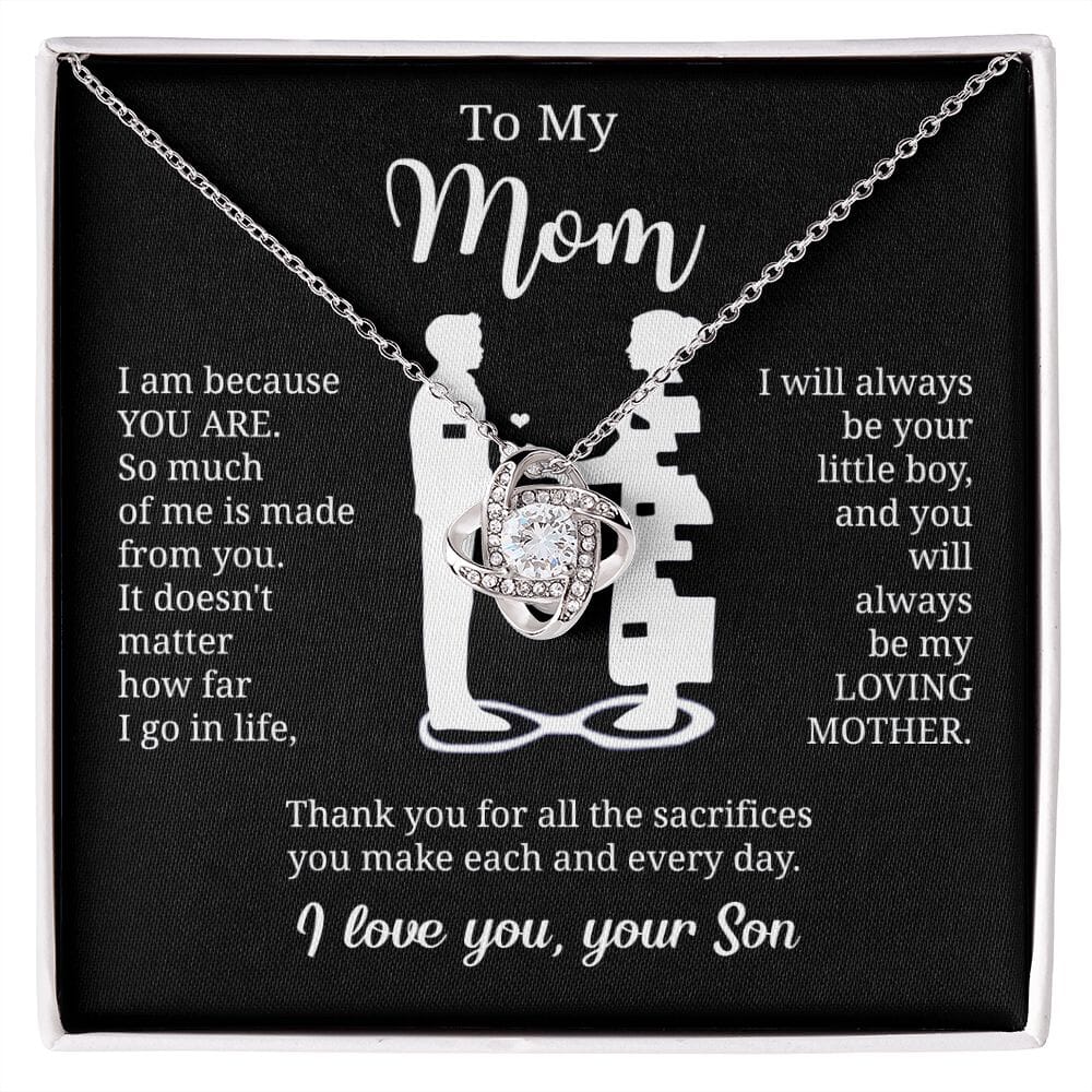 Gift For Mom From Son "I Am Because You Are" Necklace Jewelry 14K White Gold Finish Two-Toned Gift Box 