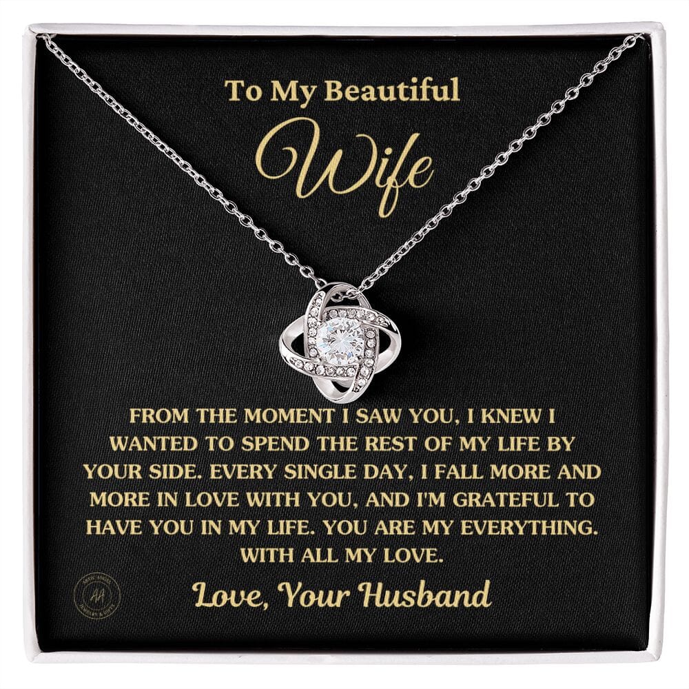 Gift For Wife "From The Moment I Saw You" Knot Necklace Jewelry 14K White Gold Finish Standard Box 