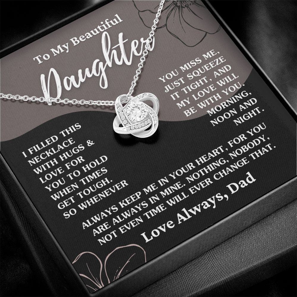 Gift For Daughter "My Love Will Be With You" Love Dad Necklace Jewelry 14K White Gold Finish Two-Toned Gift Box 