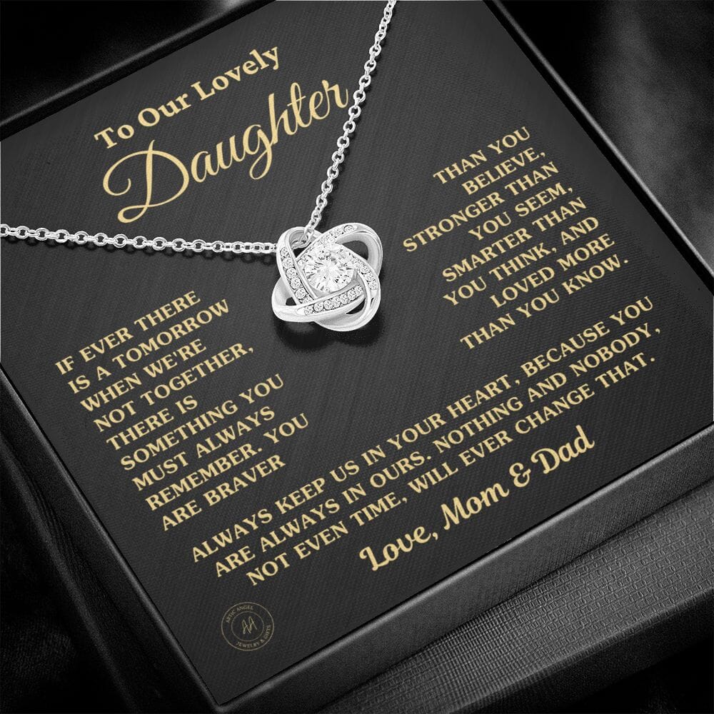 Gift For Daughter "Always Keep Us In Your Heart Love Mom and Dad" Necklace Jewelry 14K White Gold Finish Two-Toned Gift Box 