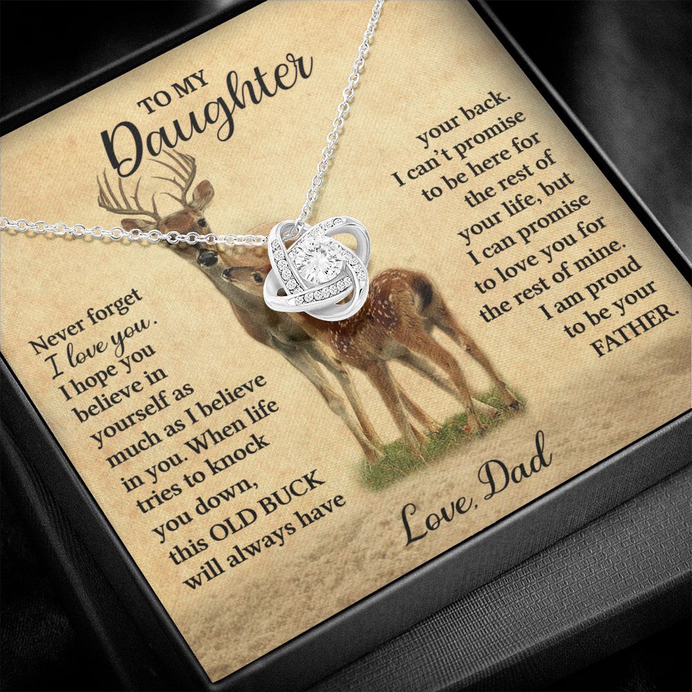 Gift For Daughter "Never Forget I Love You" Love Dad Necklace (Deer) Jewelry 14K White Gold Finish Two-Toned Gift Box 