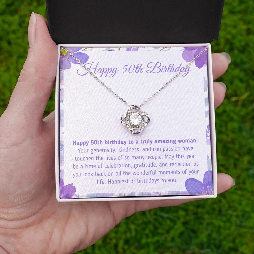 Beautiful "Happy 50th Birthday - To A Truly Amazing Woman" Knot Necklace Jewelry 