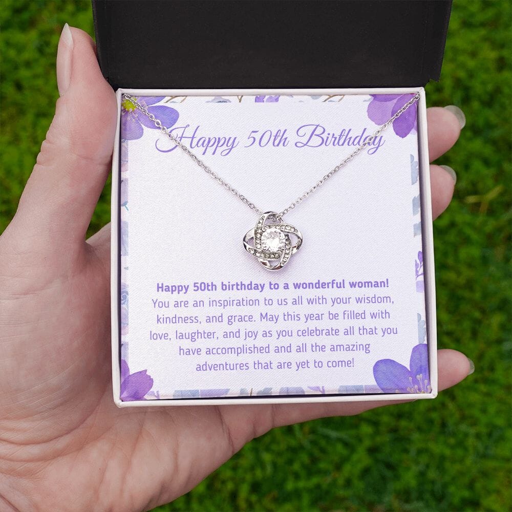 Beautiful "Happy 50th Birthday - You Are An Inspiration To Us All" Knot Necklace Jewelry 