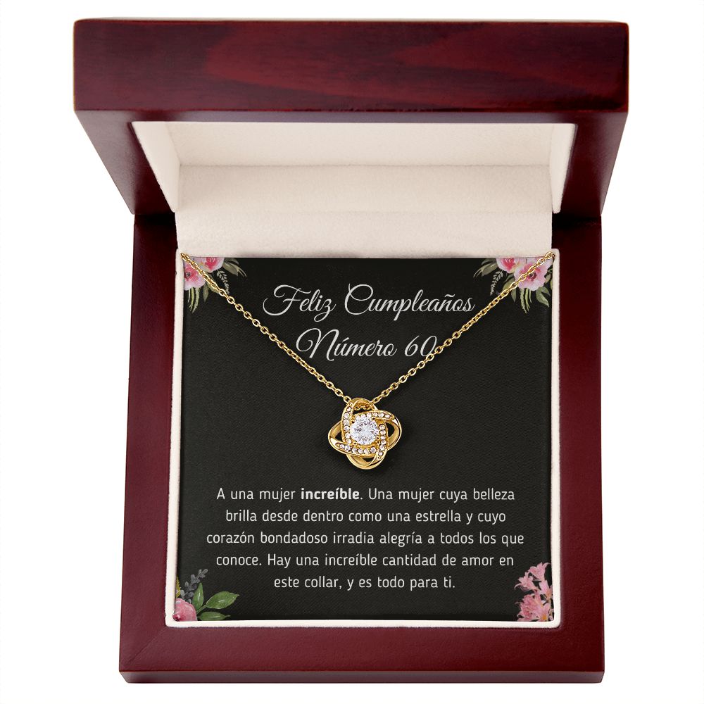Feliz Cumpleaños Número 60 Collar Jewelry 18K Yellow Gold Finish Mahogany Style Luxury Box (w/LED) 