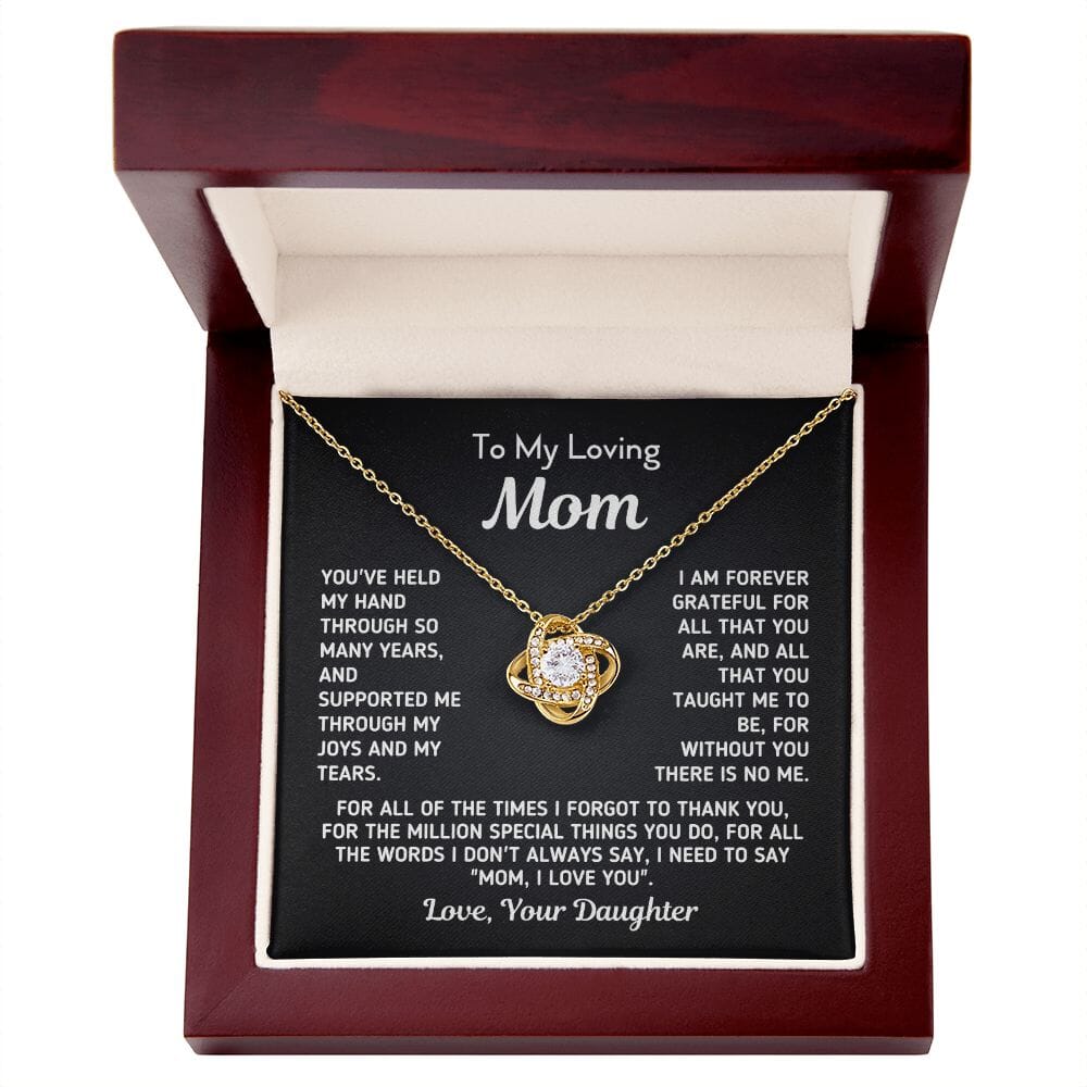 Gift for Mom From Daughter "Without You There Is No Me" Knot Necklace Jewelry 18K Yellow Gold Finish Mahogany Style Luxury Box (w/LED) 
