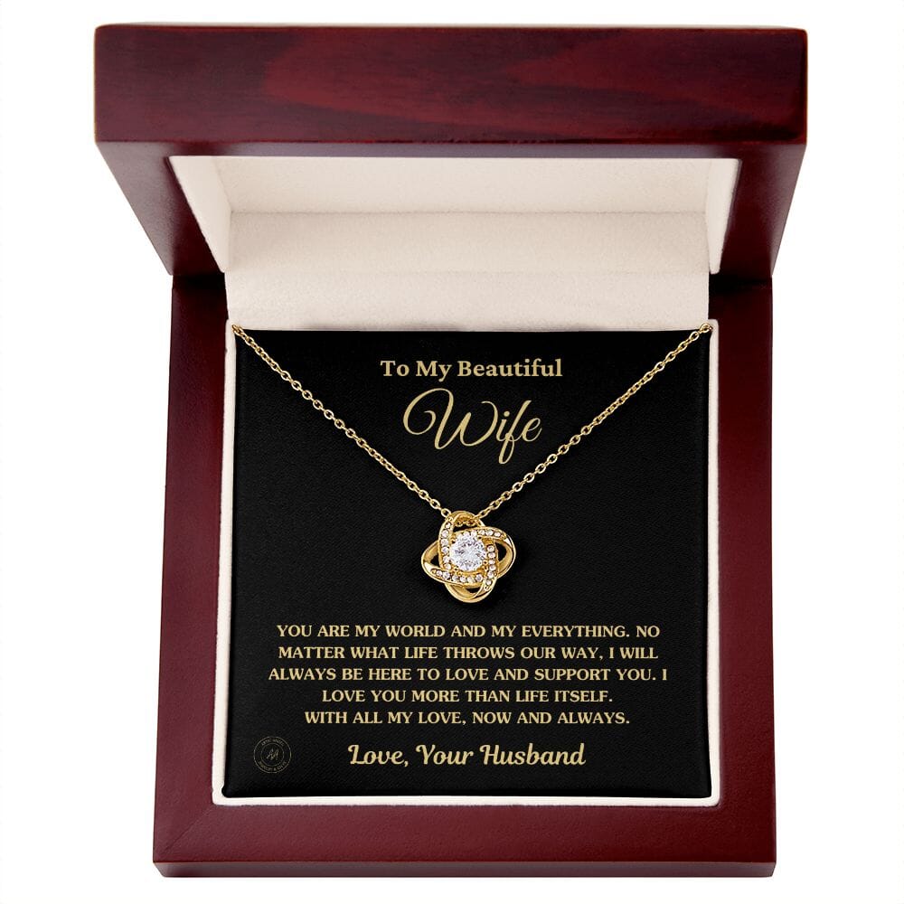 Gift For Wife "You Are My World And My Everything" Knot Necklace Jewelry 18K Yellow Gold Finish Luxury Box 