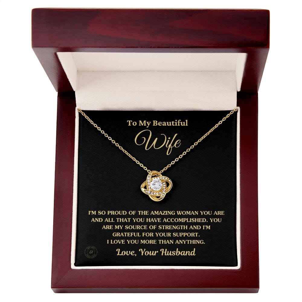 Gift For Wife "I'm So Proud Of The Amazing Woman You Are" Knot Necklace Jewelry 18K Yellow Gold Finish Luxury Box 