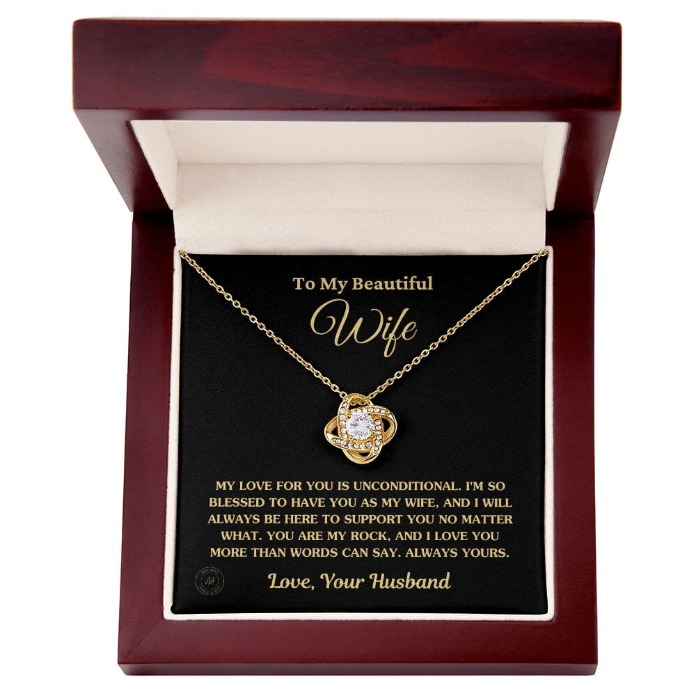 Gift For Wife "My Love For You Is Unconditional" Knot Necklace Jewelry 18K Yellow Gold Finish Luxury Box 