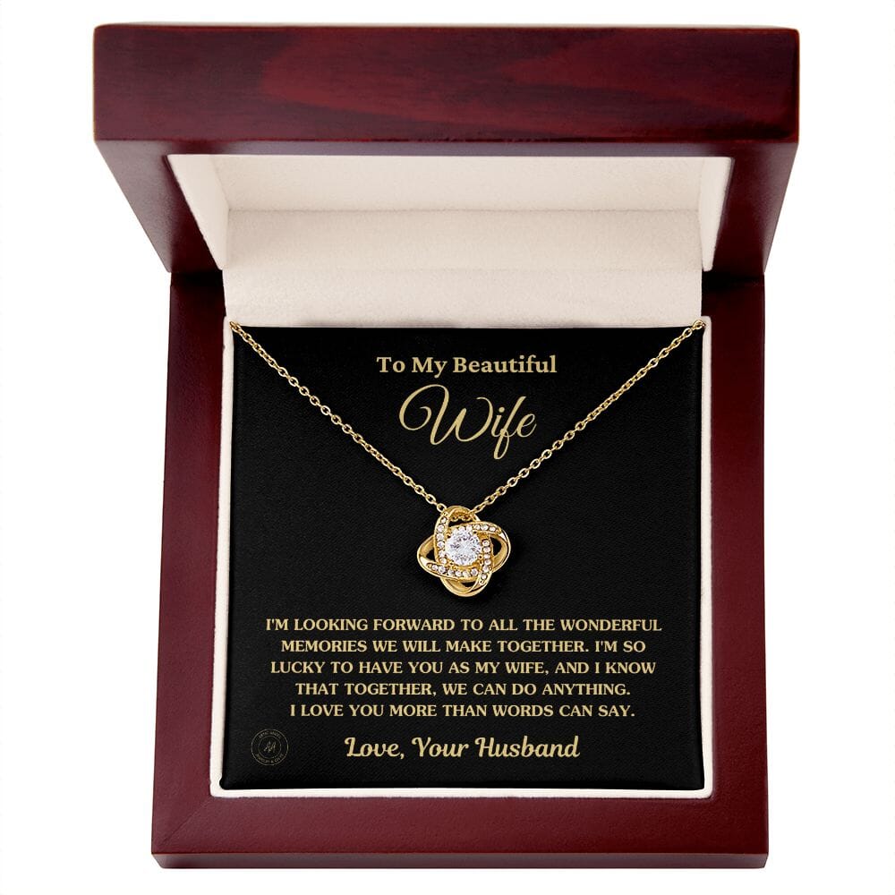 Gift For Wife "I'm So Lucky To Have You As My Wife" Knot Necklace Jewelry 18K Yellow Gold Finish Luxury Box 