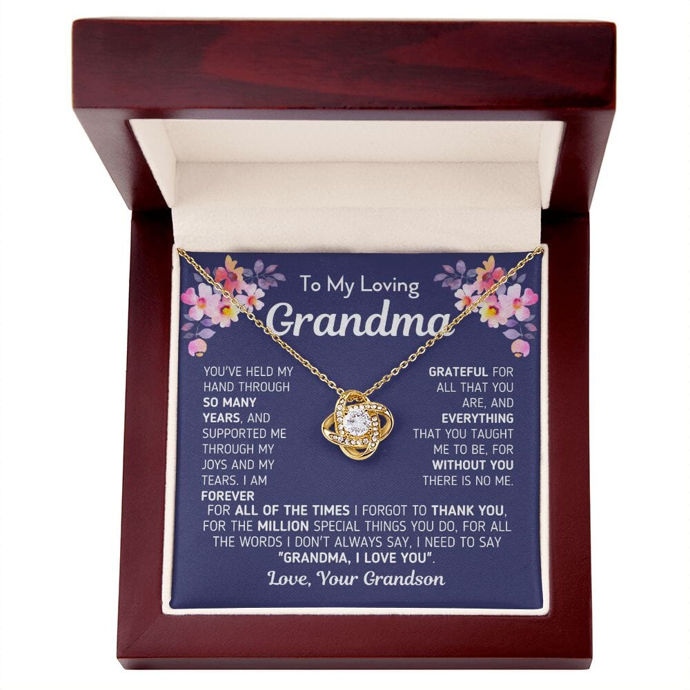 Gift for Grandma From Grandson "Without You There Is No Me" Knot Necklace Jewelry 18K Yellow Gold Finish Mahogany Style Luxury Box (w/LED) 