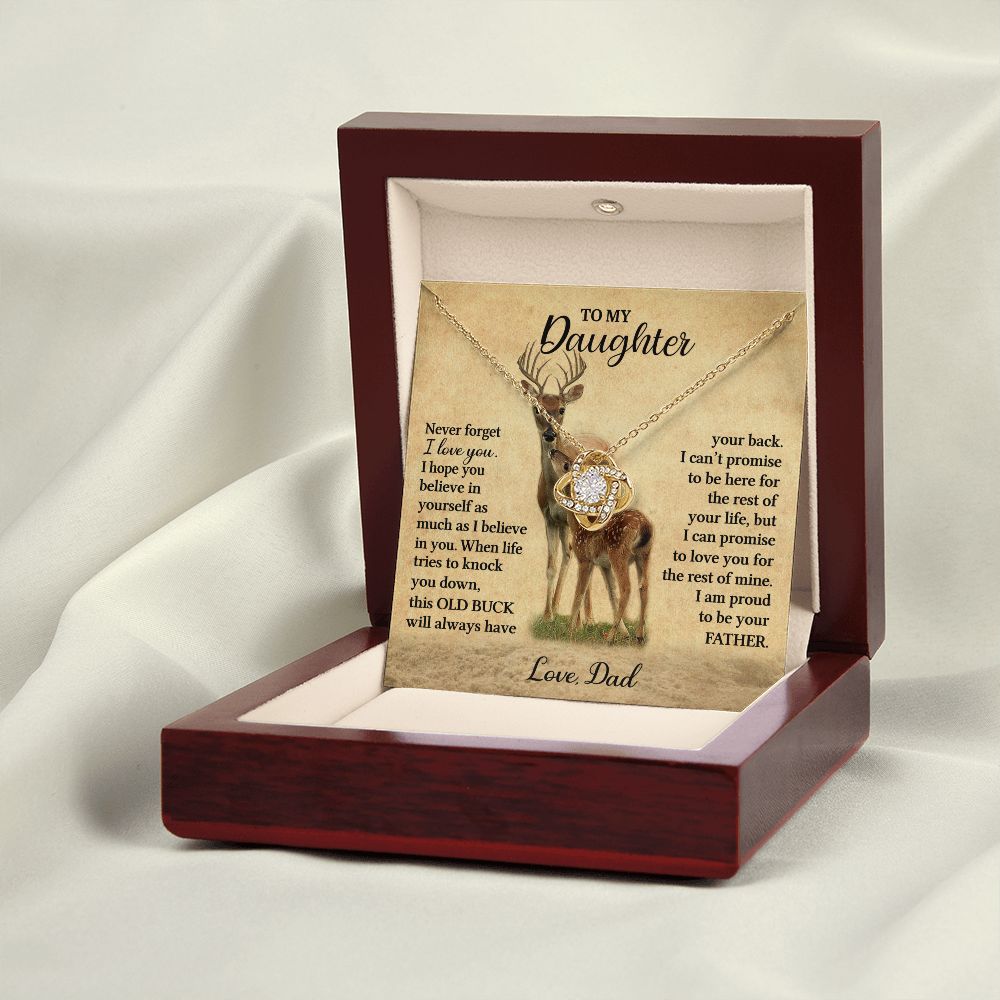 Gift For Daughter "Never Forget I Love You" Love Dad Necklace (Deer) Jewelry 18K Yellow Gold Finish Mahogany Style Luxury Box (w/LED) 