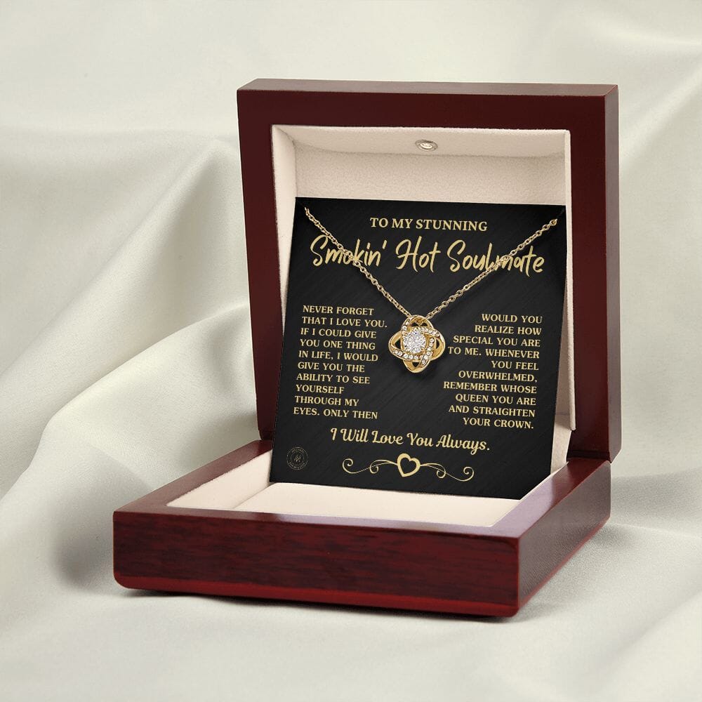 Gift For Soulmate "Remember Whose Queen You Are" Necklace Jewelry 18K Yellow Gold Finish Mahogany Style Luxury Box (w/LED) 
