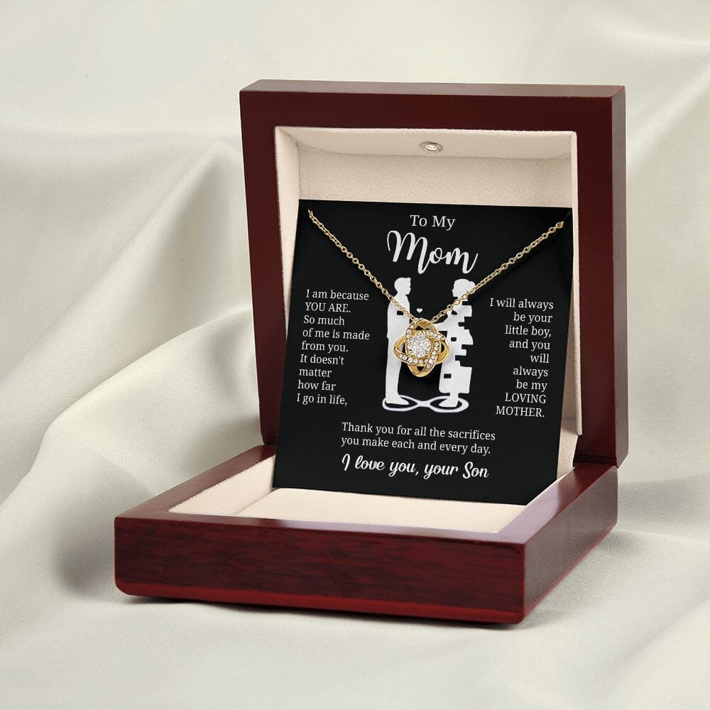 Gift For Mom From Son "I Am Because You Are" Necklace Jewelry 18K Yellow Gold Finish Mahogany Style Luxury Box (w/LED) 