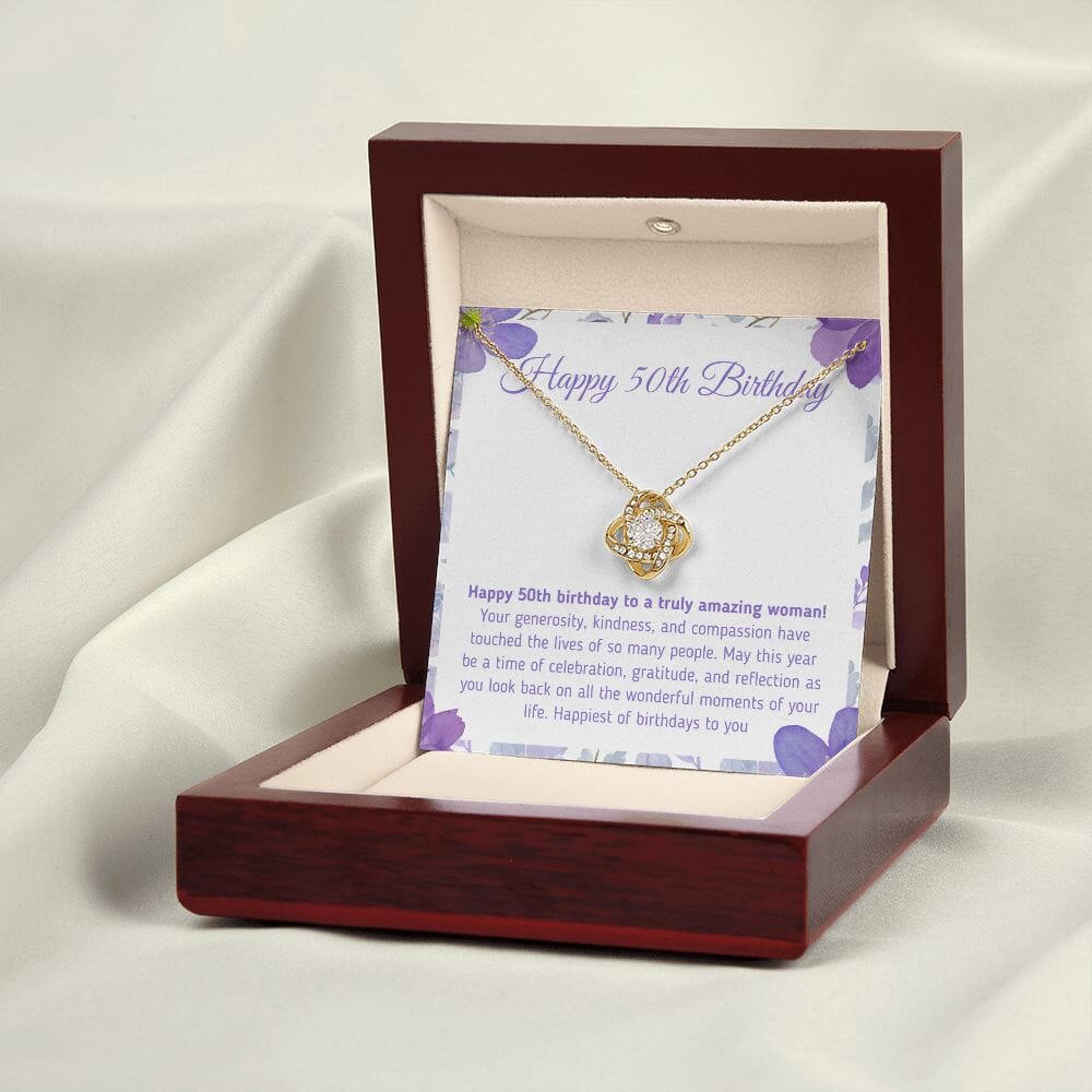 Beautiful "Happy 50th Birthday - To A Truly Amazing Woman" Knot Necklace Jewelry 