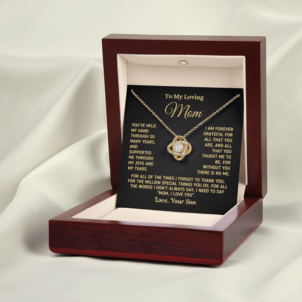 Gift for Mom From Son "Without You There Is No Me" Gold Necklace Jewelry 18K Yellow Gold Finish Mahogany Style Luxury Box (w/LED) 