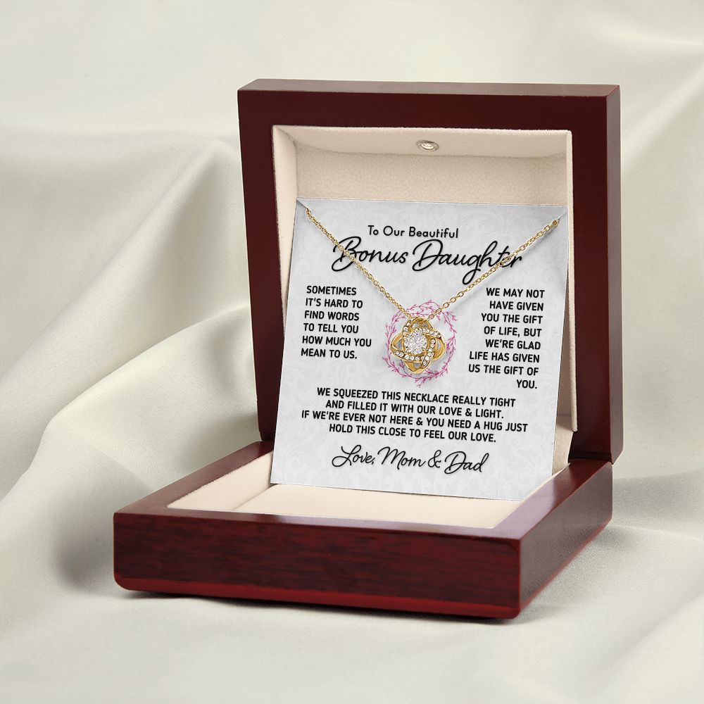 Gift for Bonus Daughter "Gift Of You" Necklace From Mom and Dad Jewelry 18K Yellow Gold Finish Mahogany Style Luxury Box (w/LED) 
