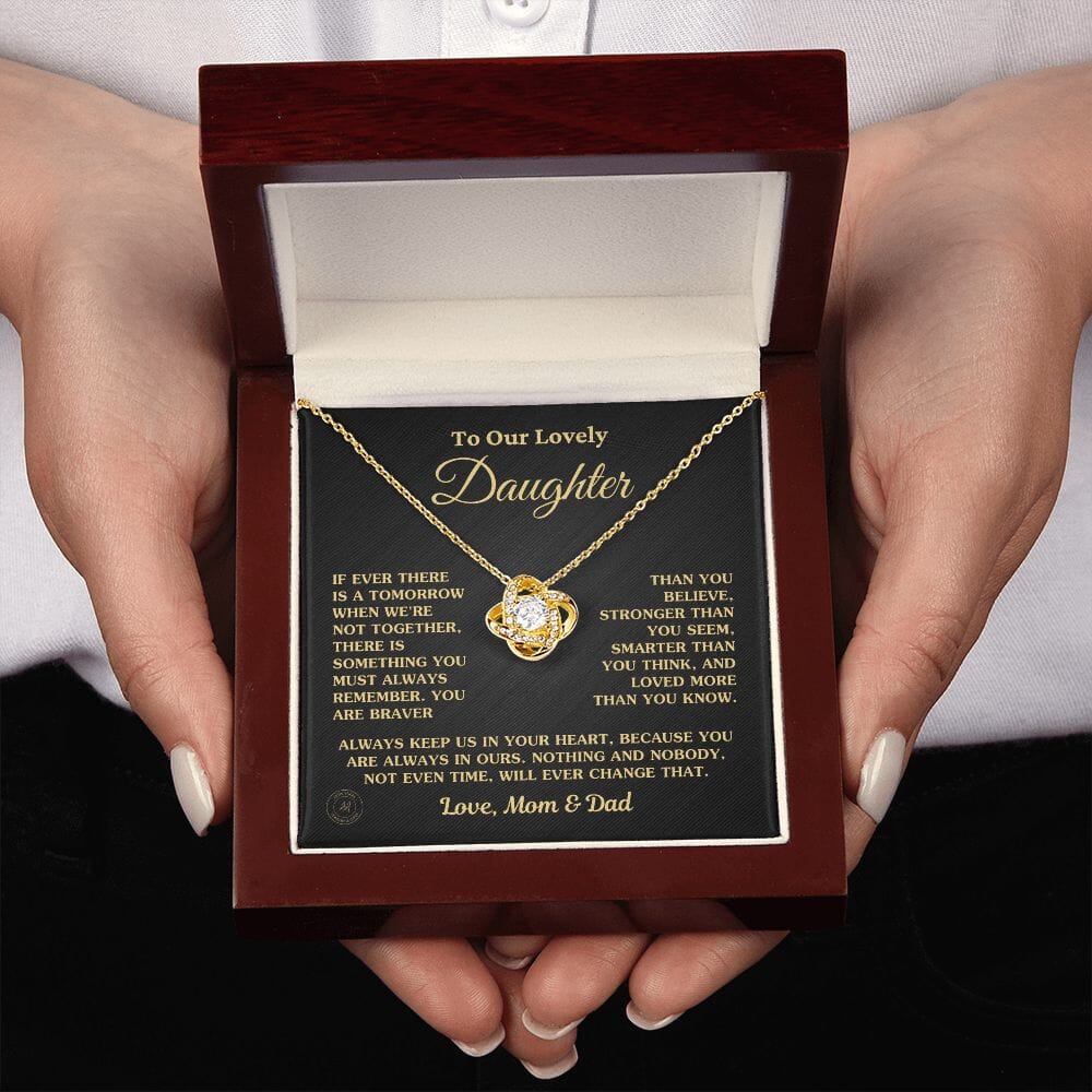 Gift For Daughter "Always Keep Us In Your Heart Love Mom and Dad" Necklace Jewelry 18K Yellow Gold Finish Mahogany Style Luxury Box (w/LED) 