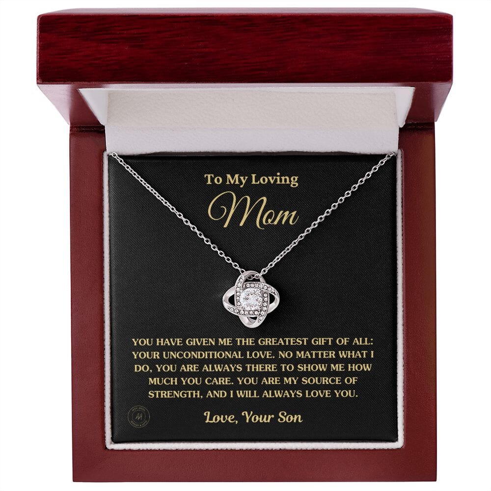 Gift for Mom From Son - "You Have Given Me The Greatest Gift Of All" Necklace Jewelry 14K White Gold Finish Mahogany Style Luxury Box (w/LED) 