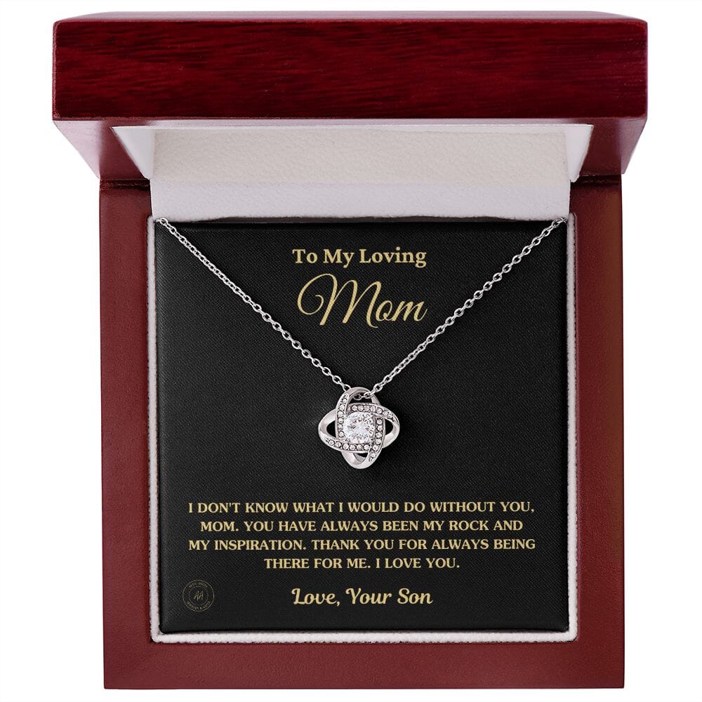 Gift for Mom From Son - "I Don't Know What I Would Do Without You" Necklace Jewelry 14K White Gold Finish Mahogany Style Luxury Box (w/LED) 