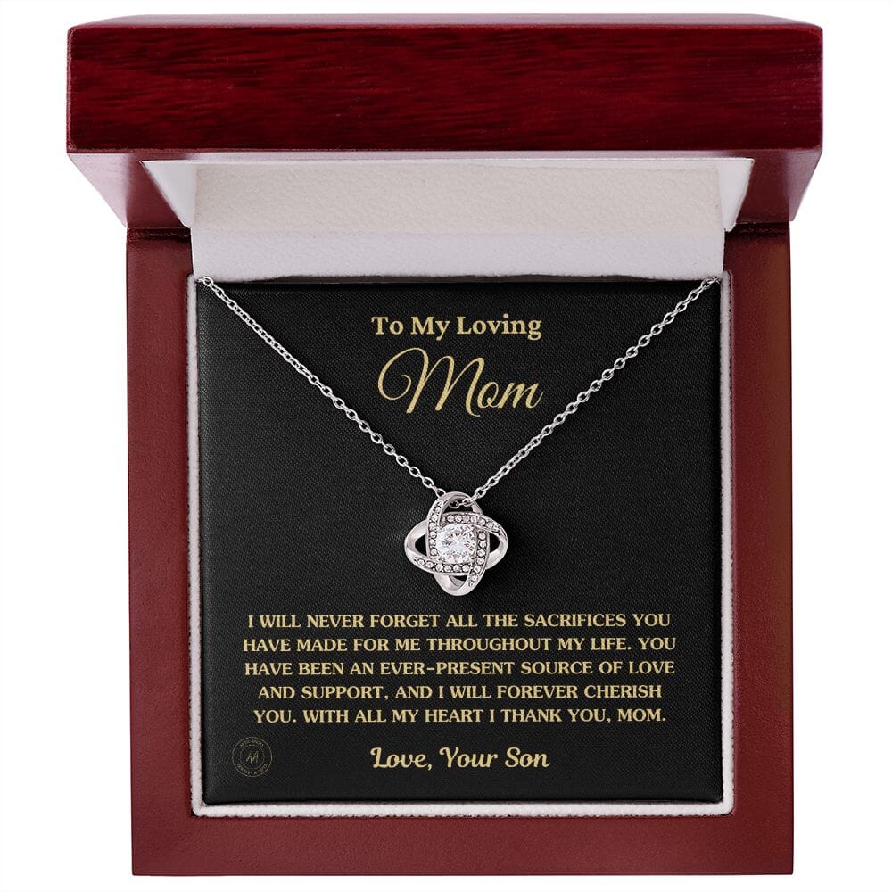 Gift for Mom From Son - "I Never Forget All The Sacrifices You Made" Necklace Jewelry 14K White Gold Finish Luxury Box 