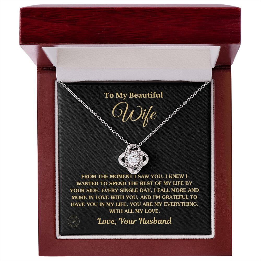 Gift For Wife "From The Moment I Saw You" Knot Necklace Jewelry 14K White Gold Finish Luxury Box 