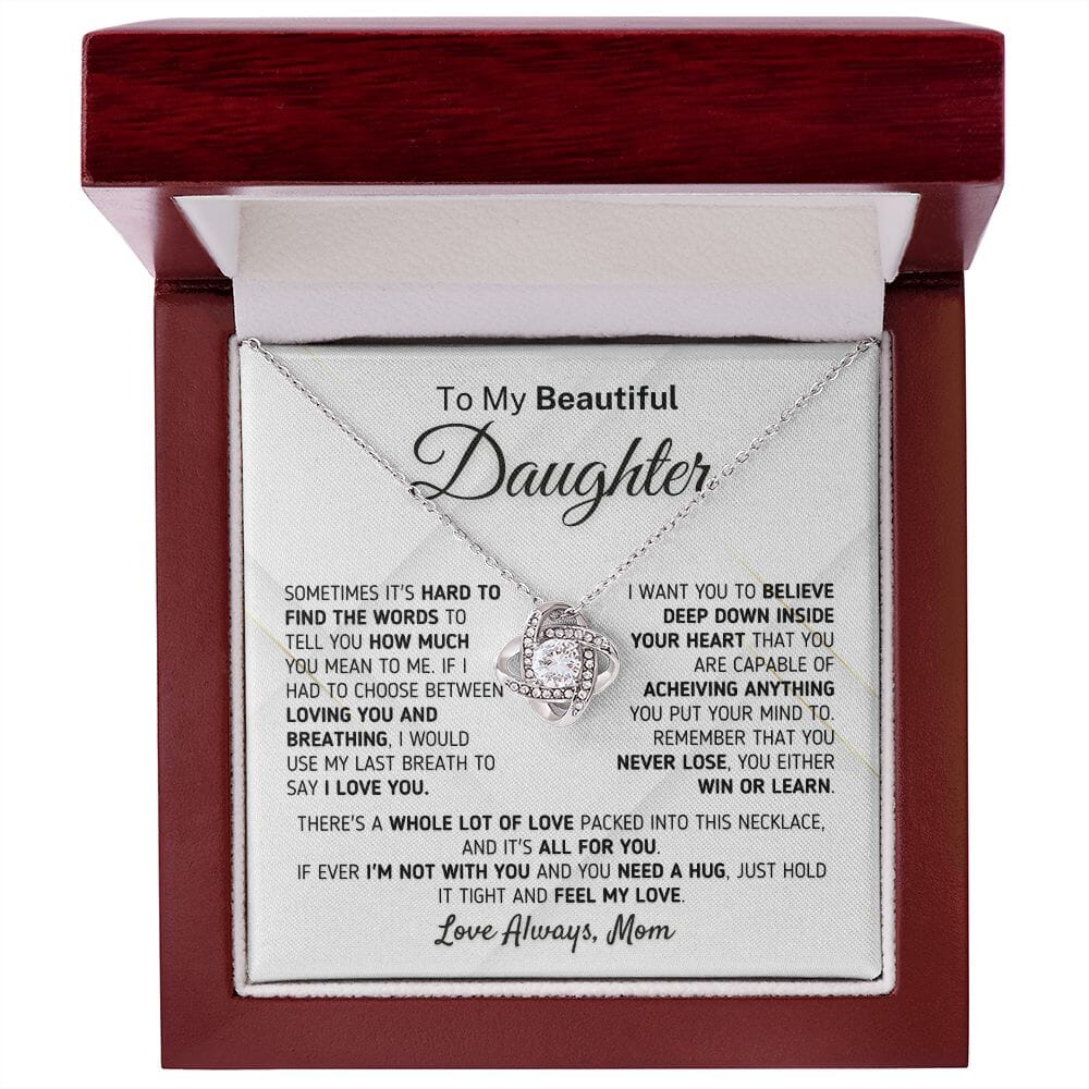 Gift For Daughter from Mom - If You Ever Need A Hug Necklace Jewelry Mahogany Style Luxury Box (w/LED) 