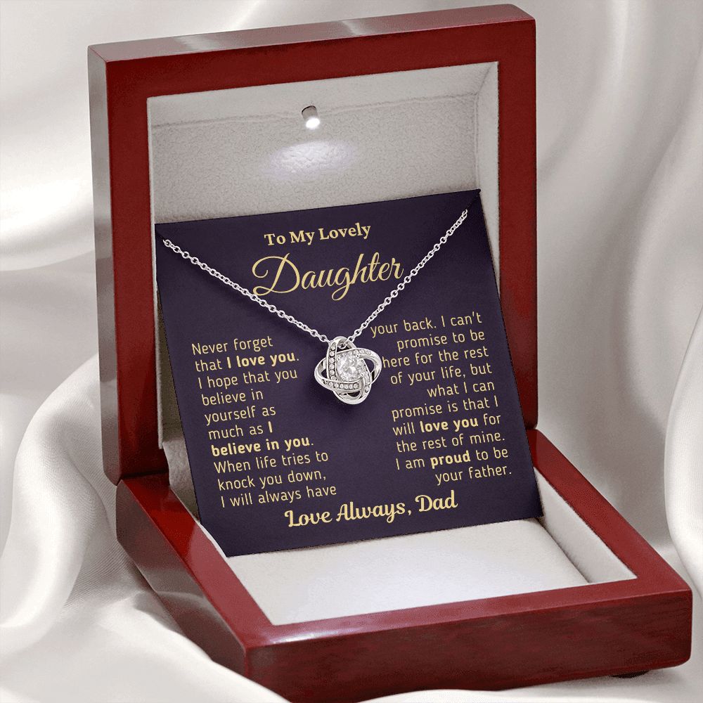 Gift for Daughter "Proud To Be Your Father" Gold Necklace Jewelry 14K White Gold Finish Mahogany Style Luxury Box (w/LED) 