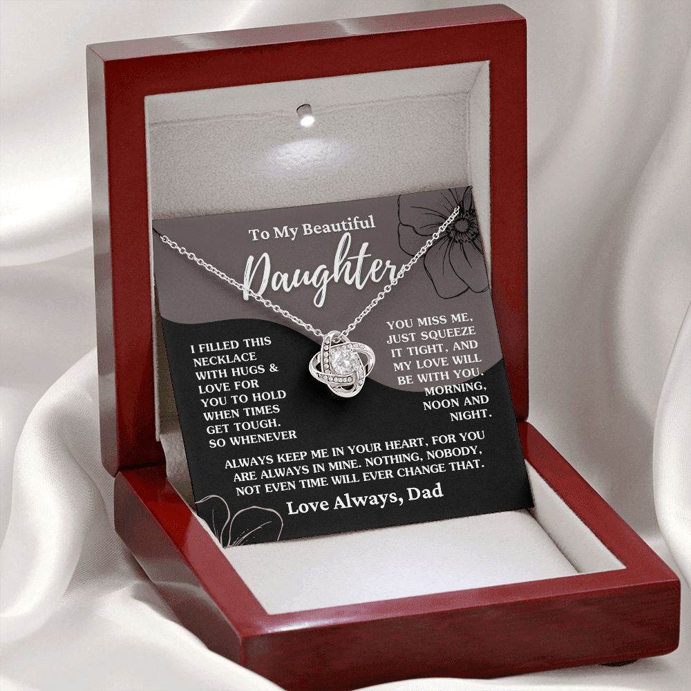 Gift For Daughter "My Love Will Be With You" Love Dad Necklace Jewelry 14K White Gold Finish Mahogany Style Luxury Box (w/LED) 