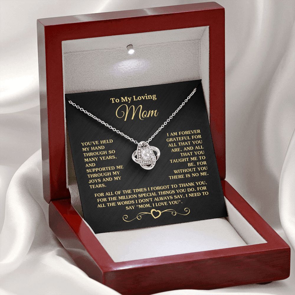 Gift for Mom "Without You There Is No Me" Gold Necklace Jewelry 14K White Gold Finish Mahogany Style Luxury Box (w/LED) 