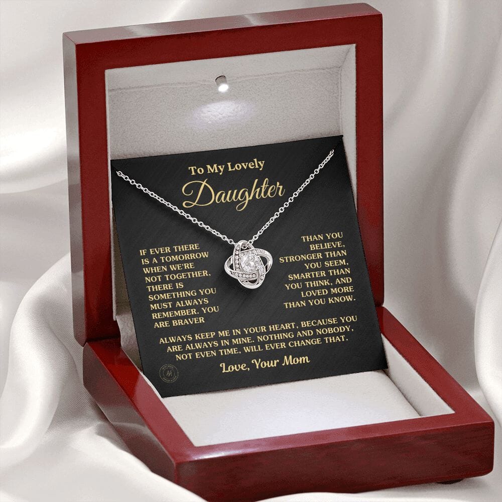 Gift For Daughter "Always Keep Me In Your Heart Love Mom" Necklace Jewelry 14K White Gold Finish Mahogany Style Luxury Box (w/LED) 