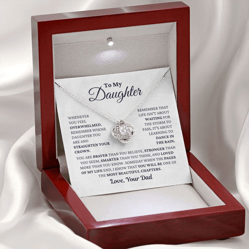 Gift For Daughter From Dad "Most Beautiful Chapters" Necklace Jewelry 14K White Gold Finish Mahogany Style Luxury Box (w/LED) 